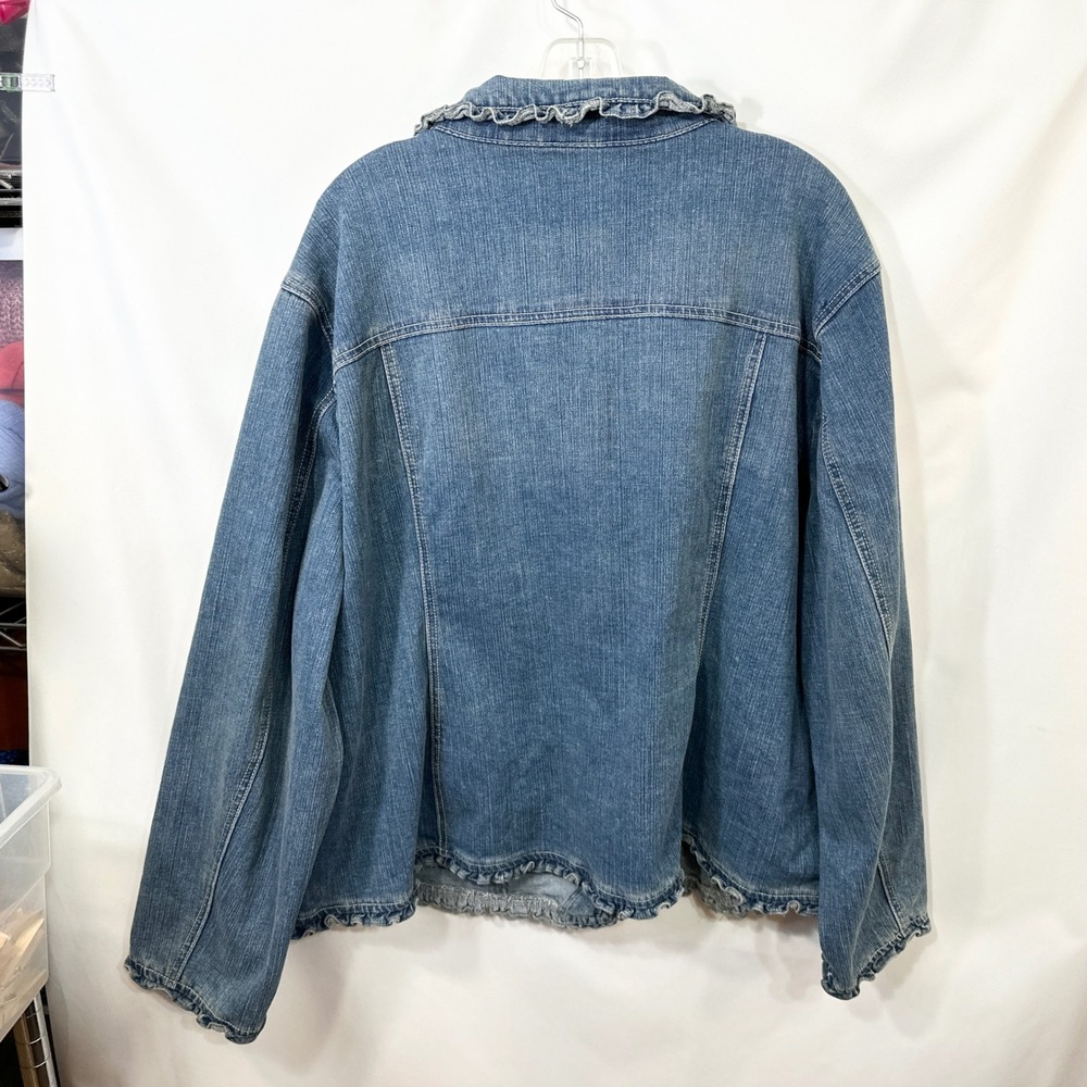 Cato Plus Size 22/24W Denim Jacket Jean Ruffle Blue Feminine Artsy Fall Chic F - Picture 2 of 11